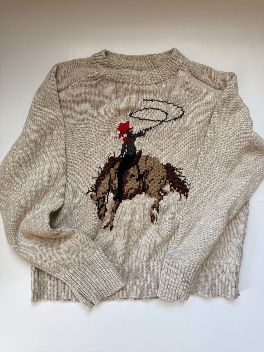EUC - Abercrombie & Fitch Cowboy Rodeo Intarsia Knit Sweater Beige Tan Small